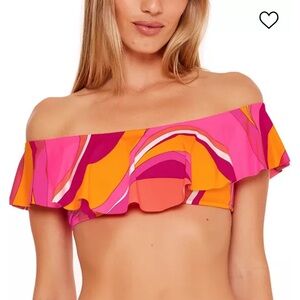 NWT TRINA TURK Women's Vivid Vista Printed Ruffled Bandeau Bikini Top Sz 12